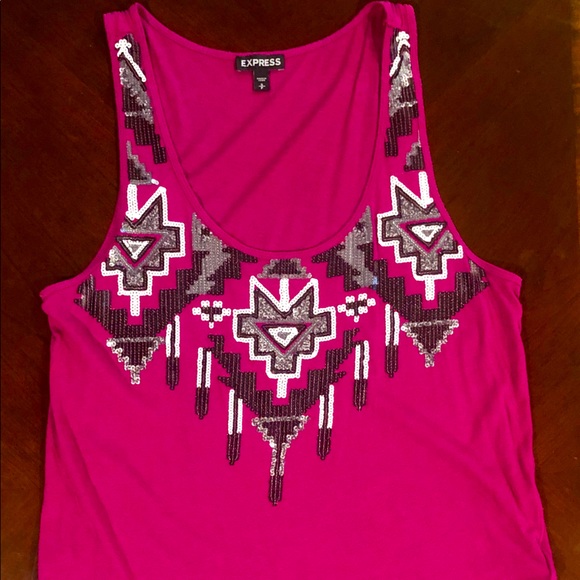 Express Sequin Embellished Aztec Tank - Picture 1 of 5